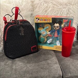 Loungefly Black and Red Mickey Mouse Backpack & Tumbler only